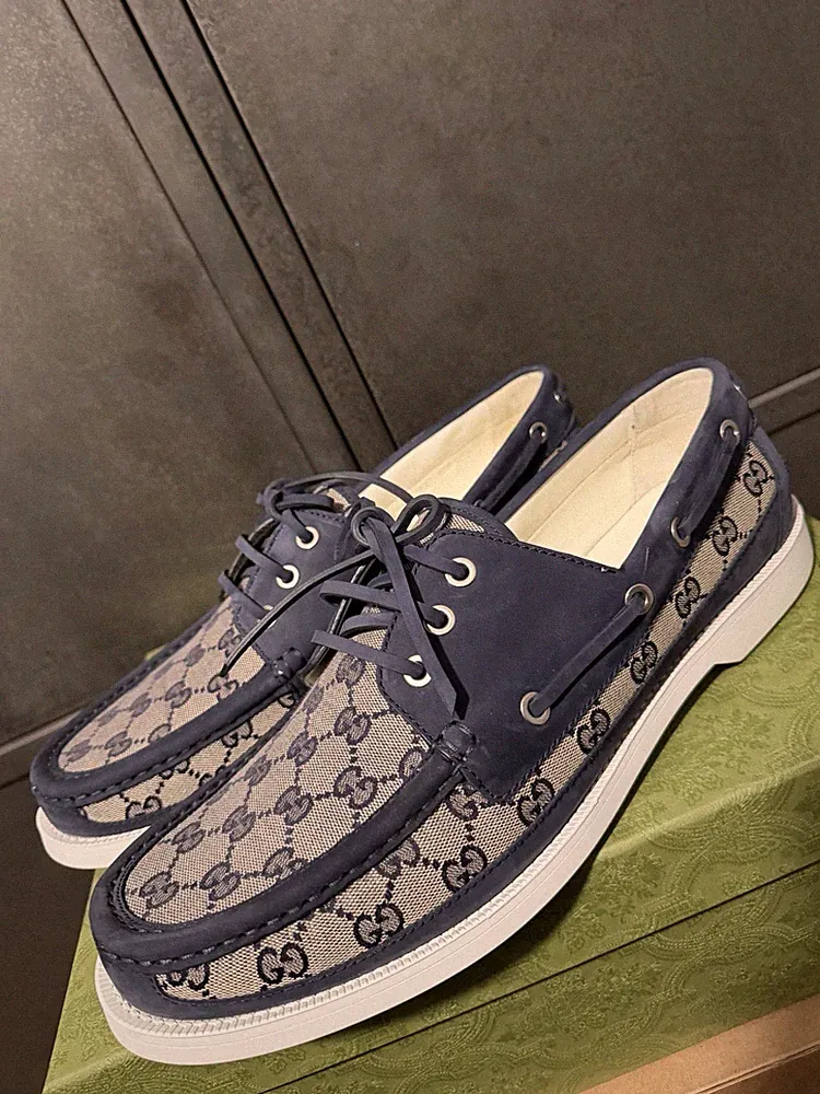 Gucci Herren GG Monogramm Schnürschuhe Marine Wildleder Boot Halbschuhe Größe 14,5 UK/15,5 US