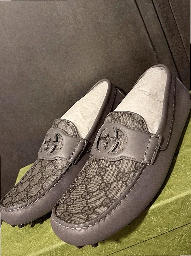 Gucci Herren Grau Leder GG Monogramm Fahrer Halbschuhe Größe 7UK/8US