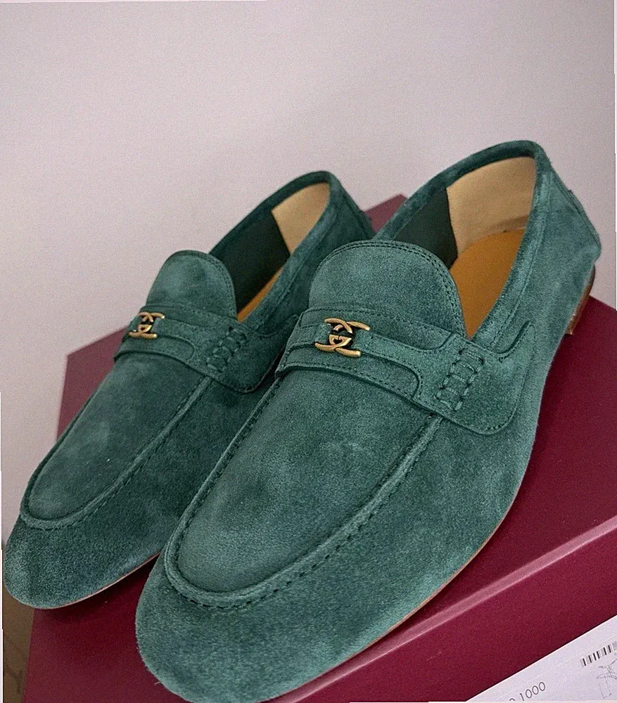 Gucci Herren Grün Leder Wildleder Ineinandergreifend GG Slipper Halbschuhe Größe 9UK/10US