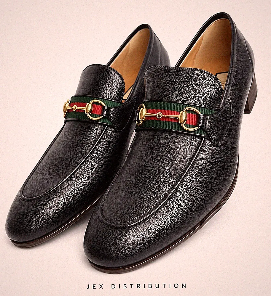 Gucci Herren Halbschuh Schwarz Leder Horsebit Jordaan 1955 GG Halbschuhe Gr. 15UK/16US