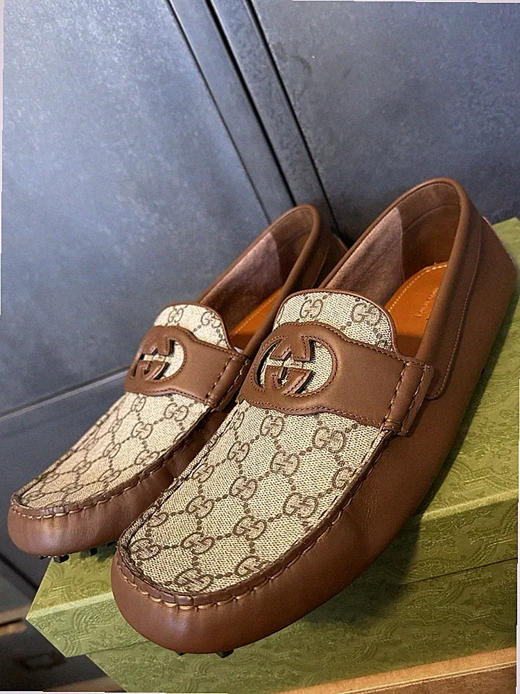 Gucci Herren Ineinandergreifende GG Monogramm Braun Leder Halbschuhe Größe 14,5 UK/15,5 US