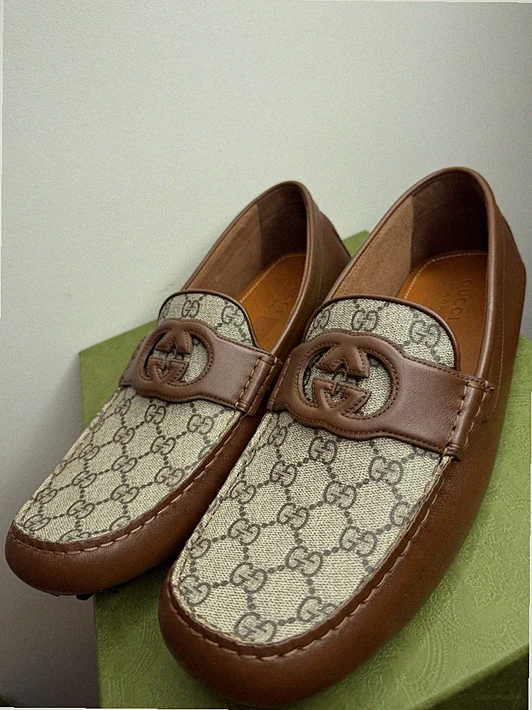Gucci Herren Ineinandergreifende GG Monogramm Braun Leder Halbschuhe Größe 14,5 UK/15,5 US