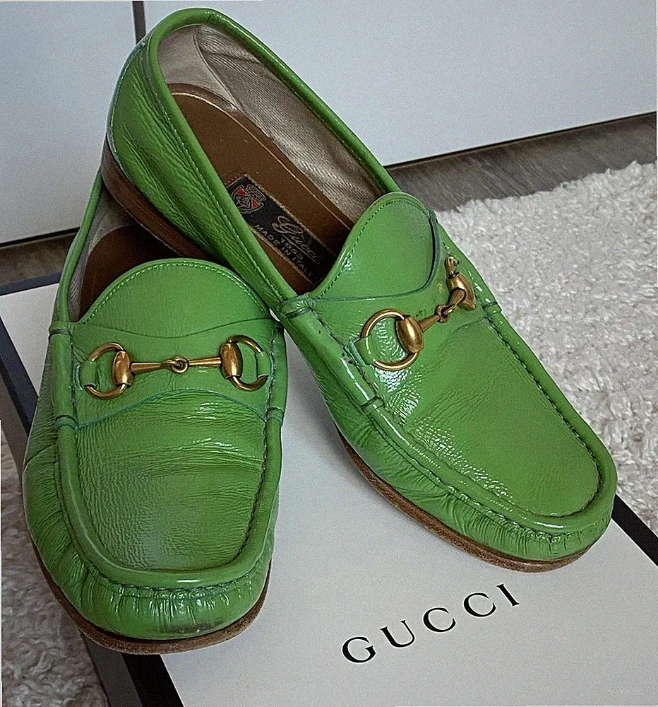 GUCCI Herren Lackleder Horsebit Loafer Größe 40 (6) in Grün