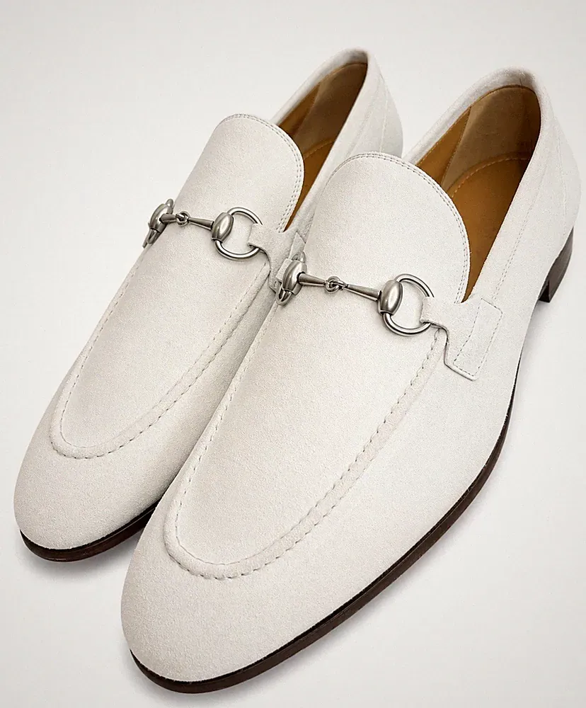 Gucci Herren Leder Halbschuhe Grau Wildleder Horsebit 1955 Elegant Schuhe Größe 9UK/10US