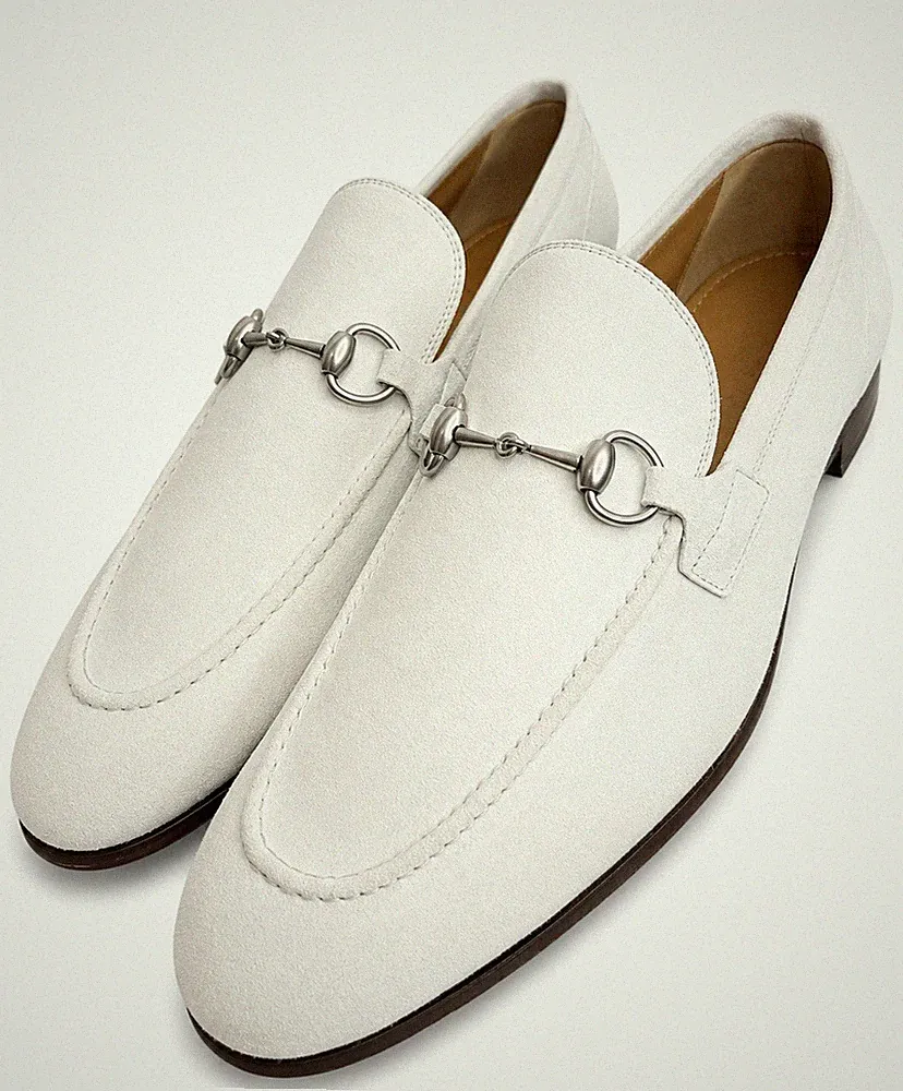 Gucci Herren Leder Halbschuhe Grau Wildleder Horsebit 1955 Elegant Schuhgröße 9,5 UK/10,5 UK