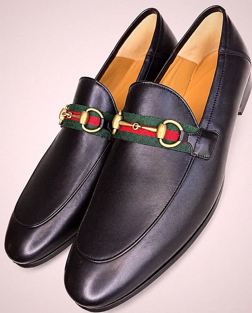 Gucci Herren Leder Halbschuhe Schwarz Jordaan Horsebit 1953 Pantoletten Größe 15UK/16US
