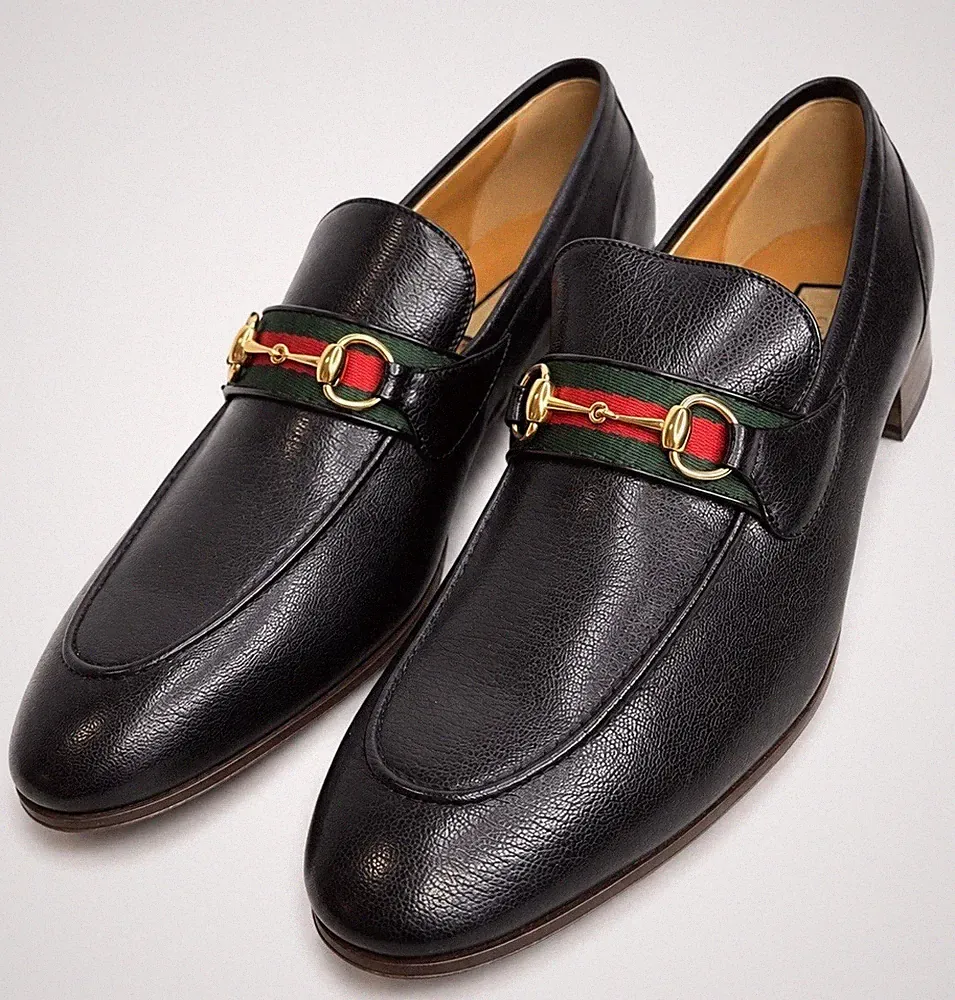 Gucci Herren Schwarz Halbschuh Leder Jordaan 1955 GG Halbschuhe Größe 14UK/15US