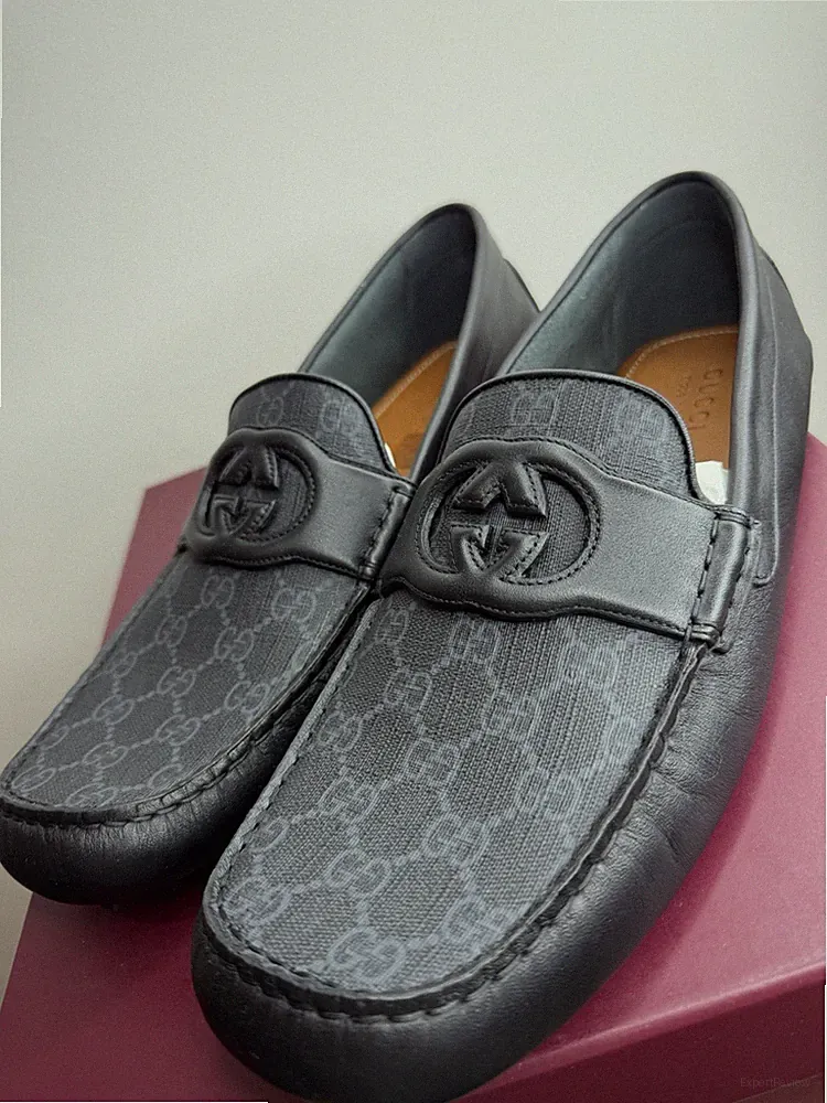 Gucci Herren Schwarz Leder GG Monogramm Fahrer Halbschuhe Größe 14,5UK/15US