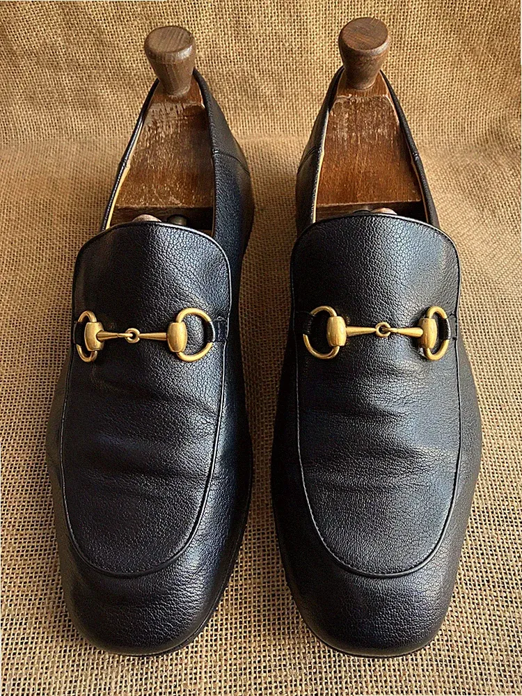 Gucci Herren Schwarz Leder Gold Horsebit Halbschuhe Größe UK 9,5 || US 10,5 /...