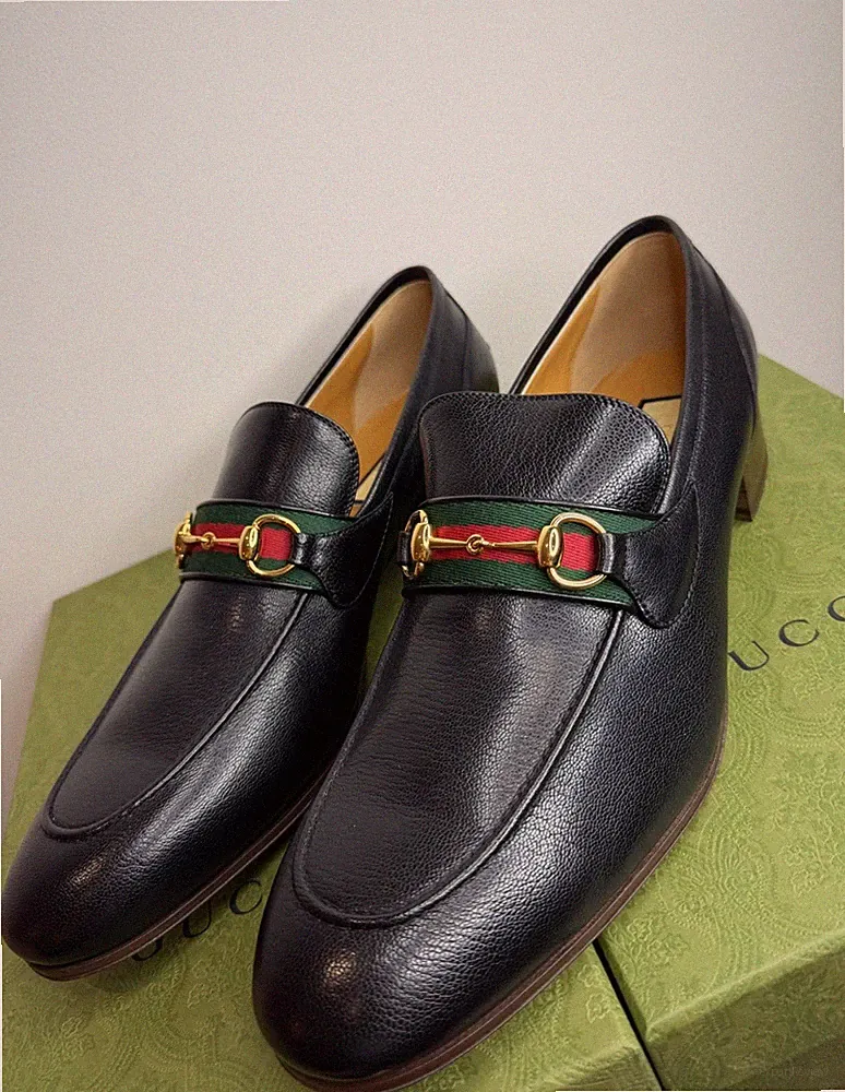 Gucci Herren Schwarz Leder Jordaan 1955 GG Halbschuhe Größe 13,5 UK/14,5 US