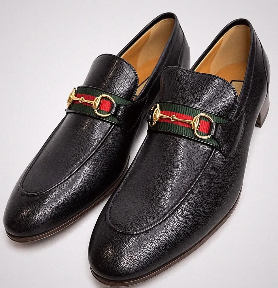 Gucci Herren Schwarz Leder Jordaan 1955 GG Halbschuhe Größe 14,5 UK/15,5 US
