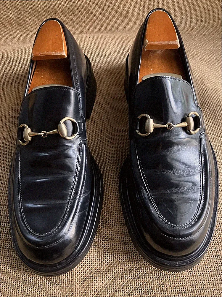 Gucci Herren Schwarz Leder Slipper Horsebit Halbschuhe Größe UK 6 || US 7