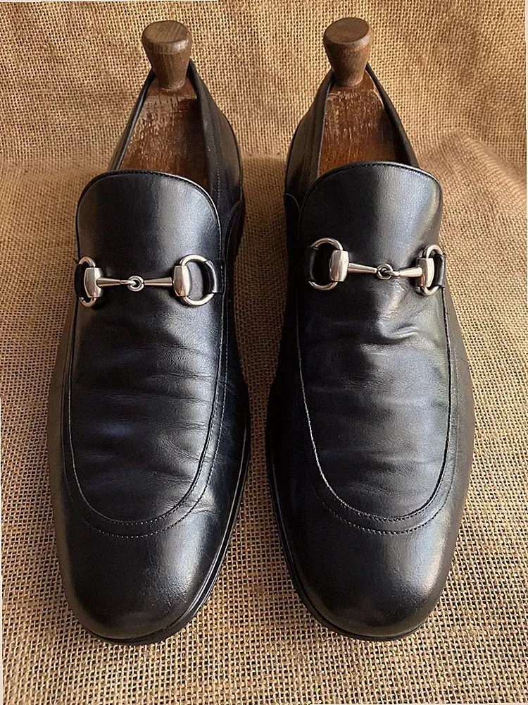 Gucci Herren Schwarz Leder Slipper Horsebit Halbschuhe Größe UK 8 || 9 D /...