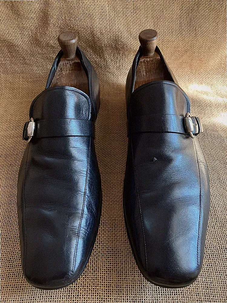 Gucci Herren Schwarz Leder Slipper Mönch Riemen Halbschuhe Größe UK 9 || US 1...