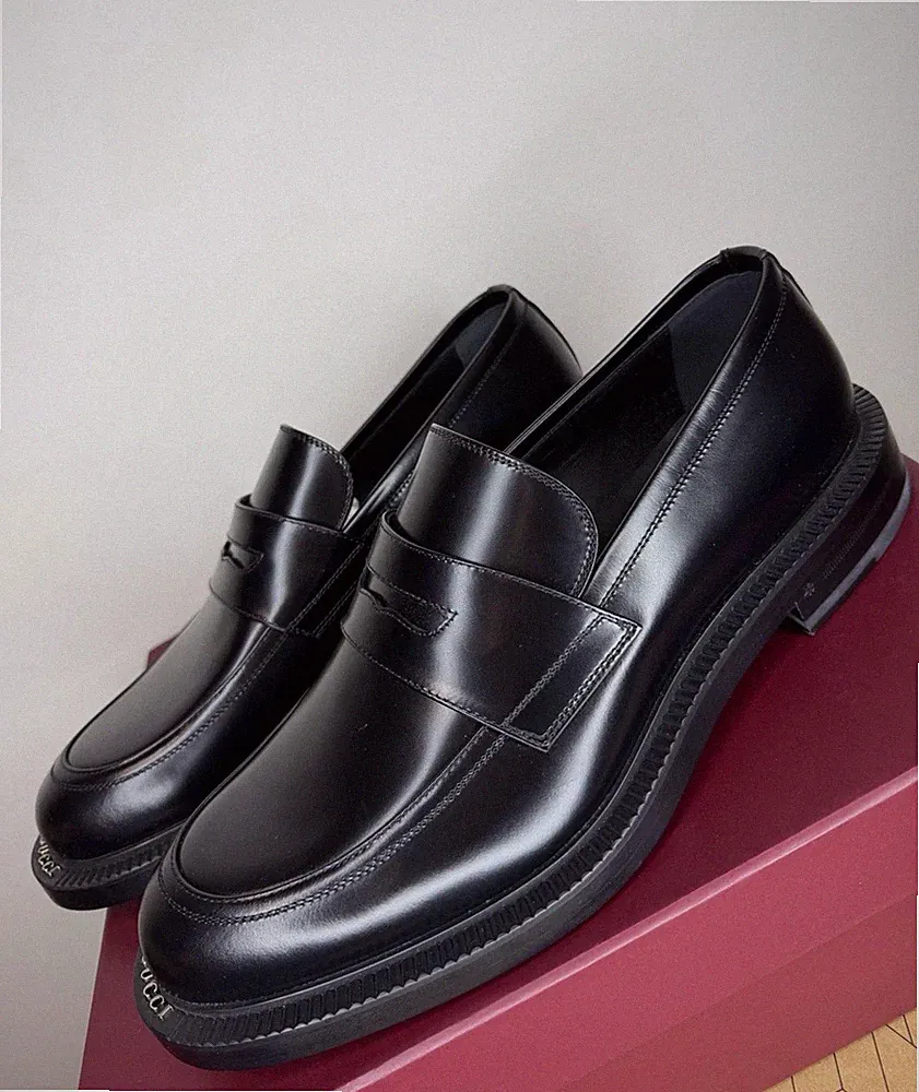 Gucci Herren Schwarz Premium GG Metall Logo Leder Halbschuhe Größe 8,5 UK/9US