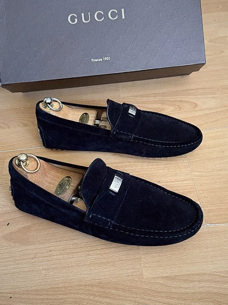 Gucci Herren Schwarz Wildleder Leder Halbschuhe Schuh Uk 6