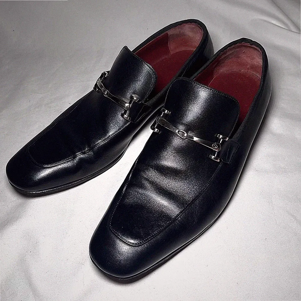 GUCCI Horse Bit Loafer Größe 41,5 E Schwarz Gold Leder Stylisches Design