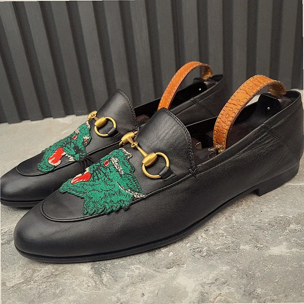 GUCCI Horsebit Brixton Panther Applique Loafer Black Leather 8.5 G 9 US 42.5 EUR
