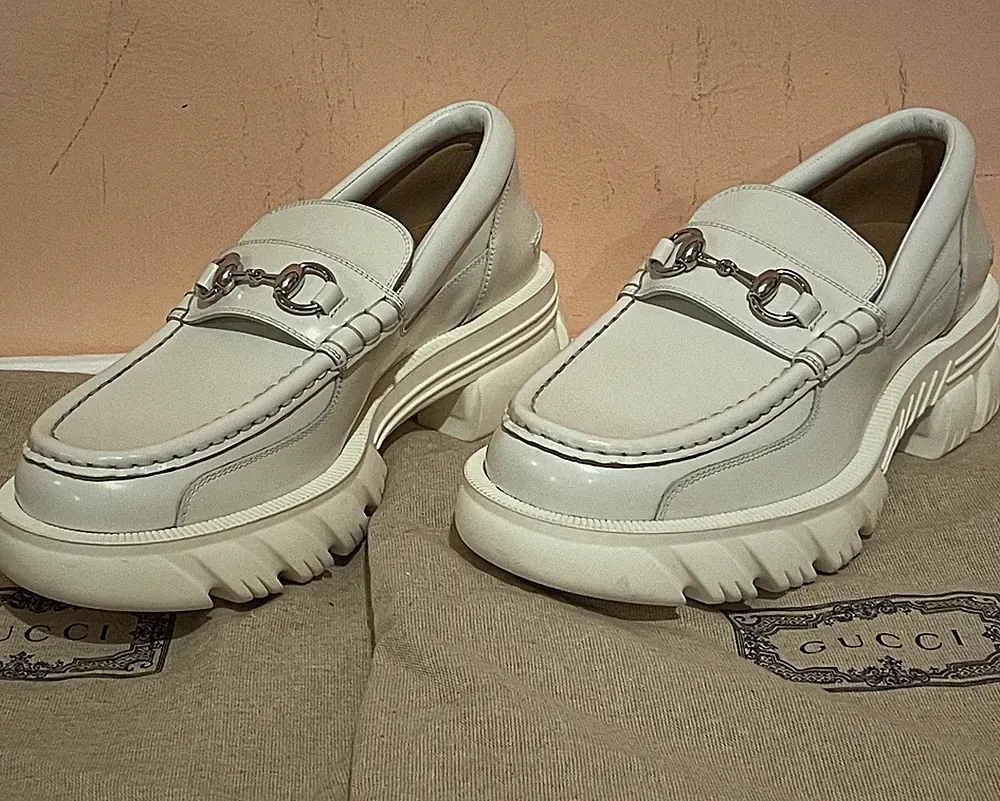 Gucci Horsebit Chunky Halbschuhe Panzersohle Leder weiß 41,5 / 42