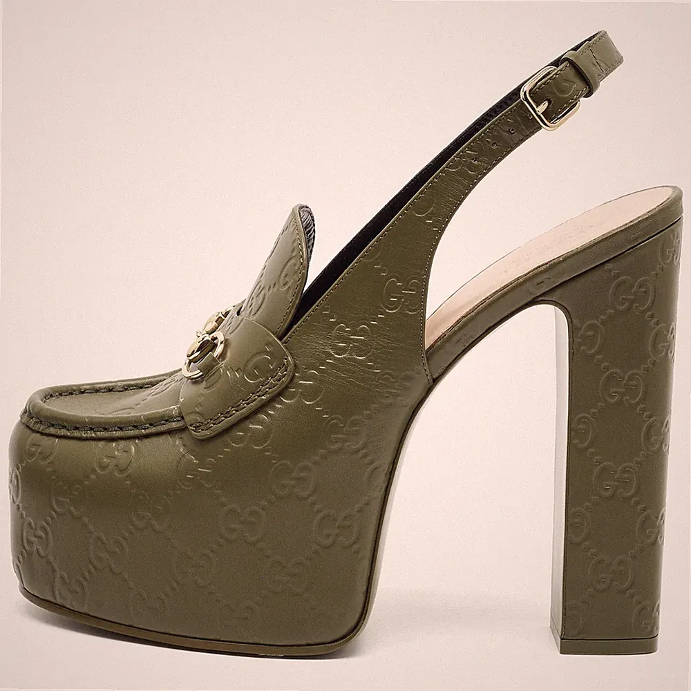 Gucci Horsebit Gr. 40 Grün Leder Plateau Slingback Loafer Pumps
