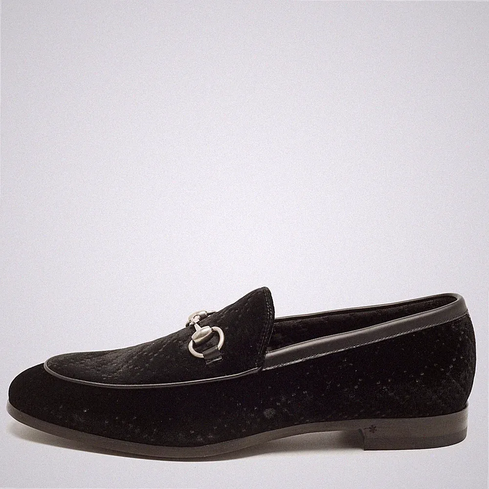 Gucci Horsebit Größe 42,5 Black Diamond Velvet Loafers