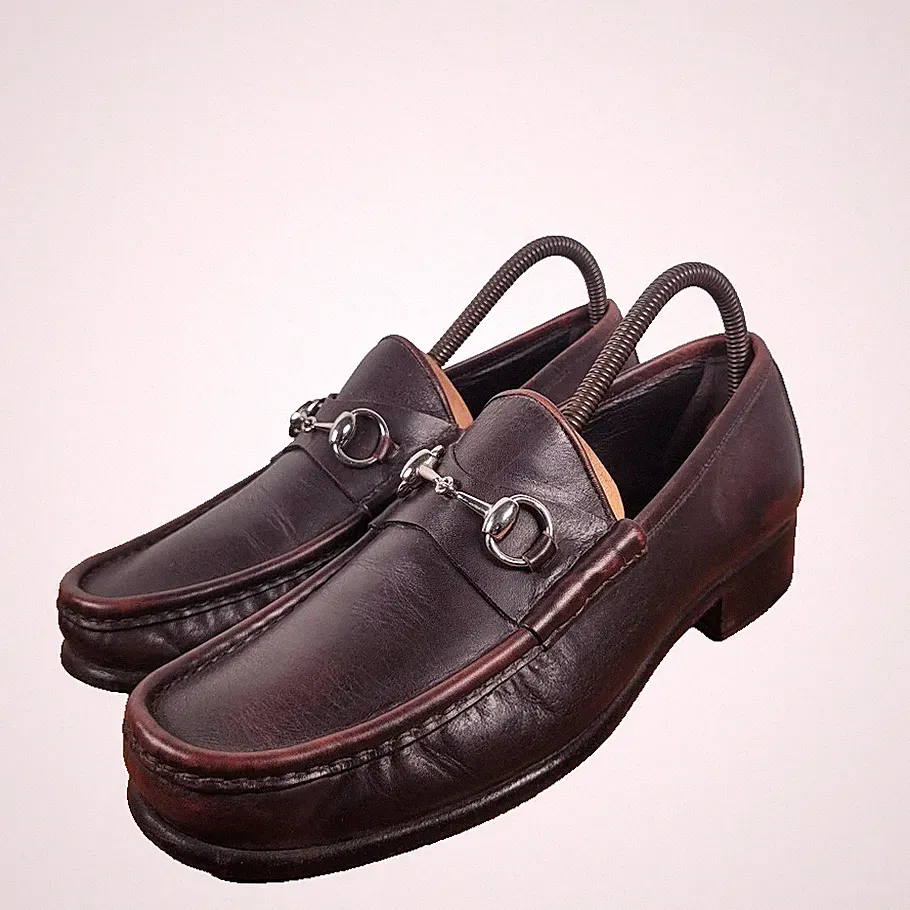 Gucci Horsebit Halbschuhe EU 42E UK8 US9 Braun Ochsenblut Leder Silber Schuhe Herren