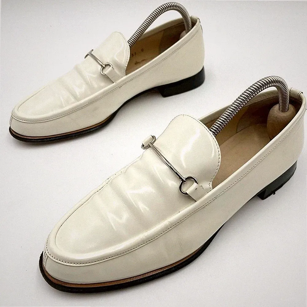 Gucci Horsebit Halbschuhe Leder Elfenbein Weiß Damen Größe EU37/US7