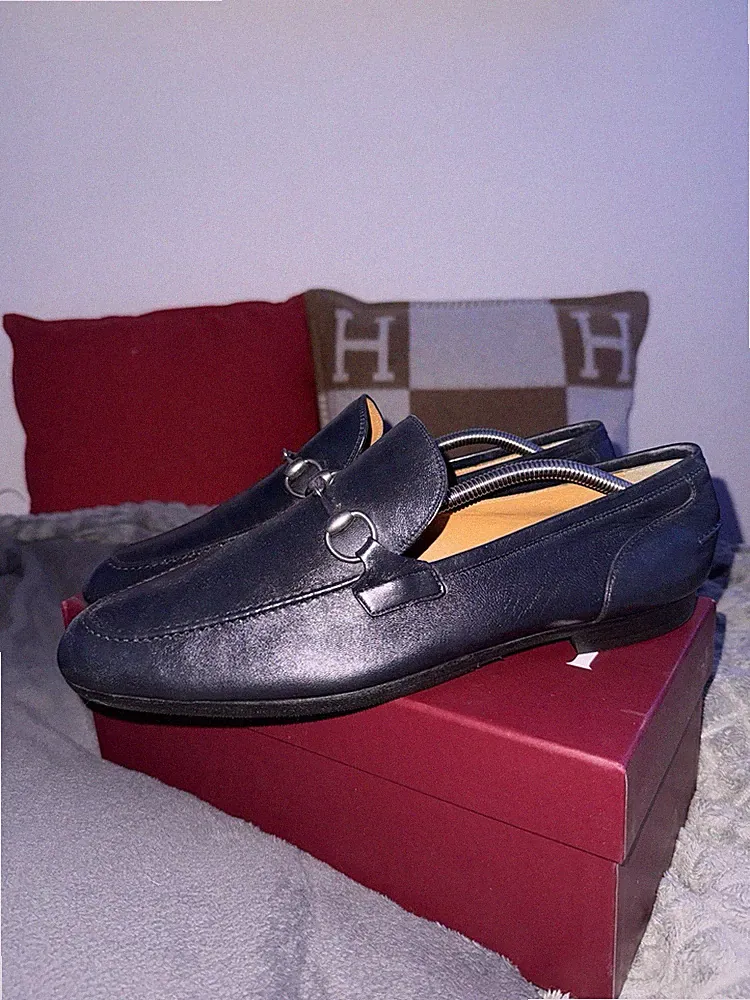 Gucci Horsebit Herren Loafer 10 44 Navy Blau TOP Jordaan