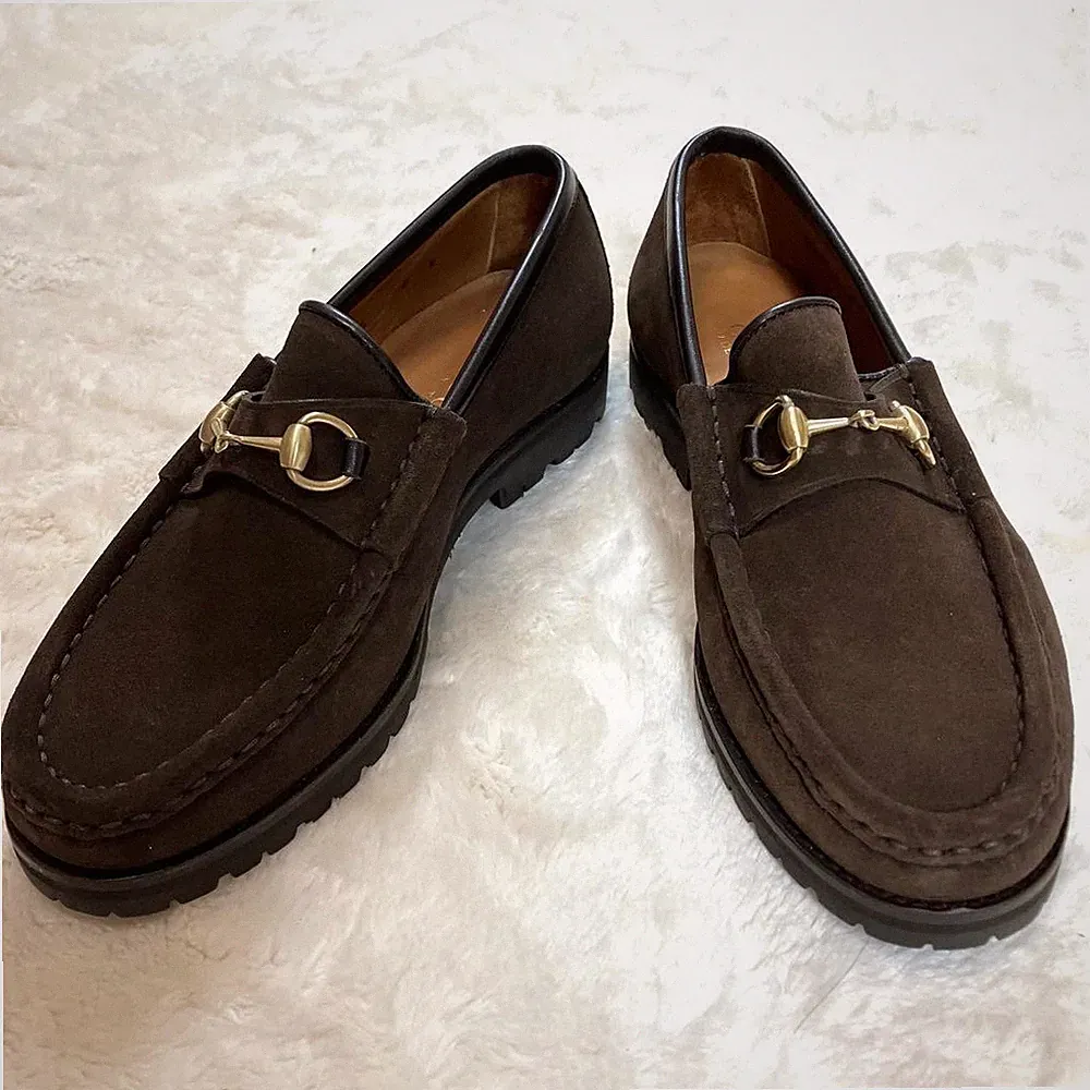 GUCCI Horsebit Loafer Dunkelbraun Wildleder Größe 6B 23cm 064567D Made in...