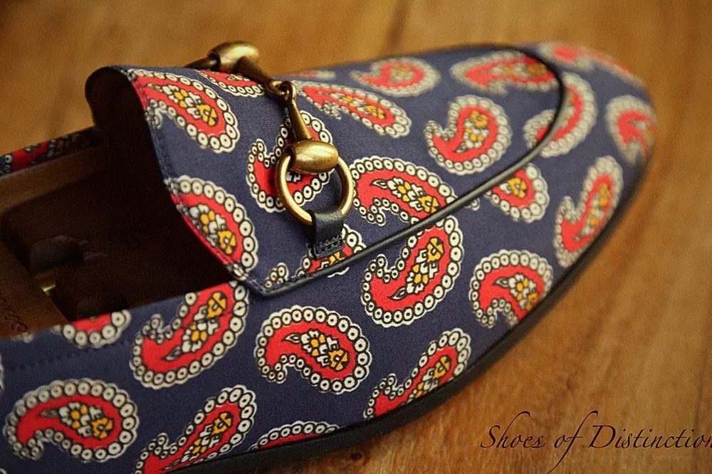 Gucci Jordaan Blau Paisley Canvas Messing Schnalle Schuhe Halbschuhe Herren UK 8 US 9 Neu