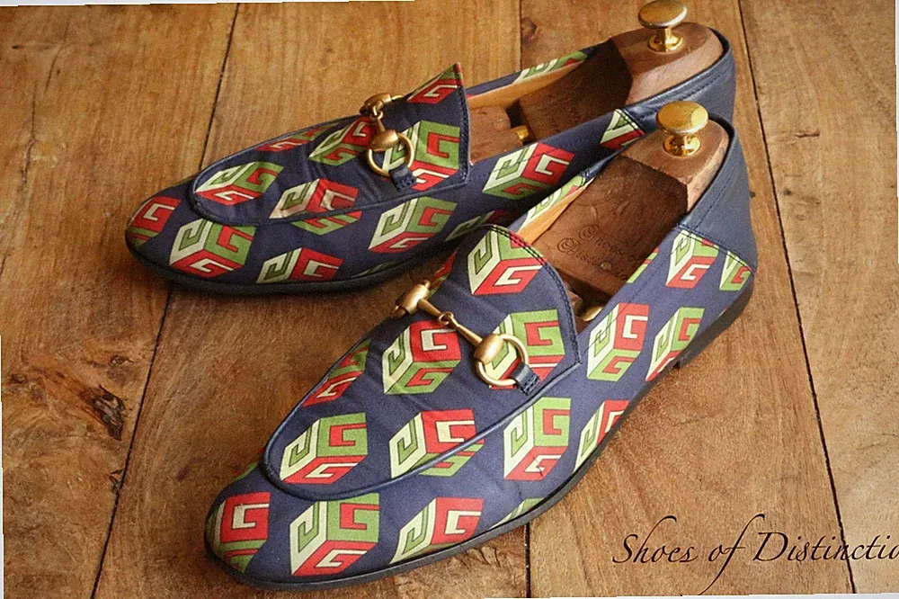 Gucci Jordaan GG Blau Leder Canvas Messing Schnalle Schuhe Halbschuhe...