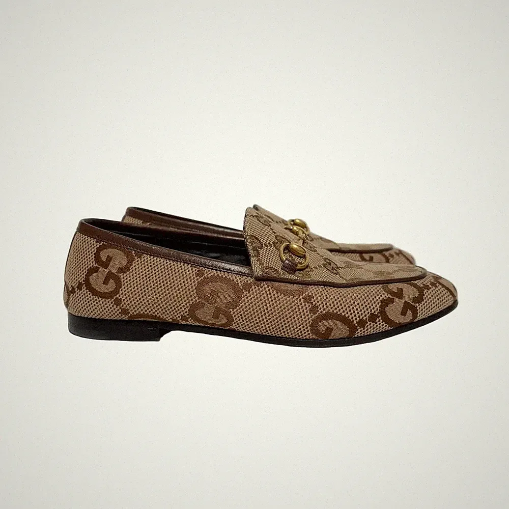 Gucci Jordaan GG Monogram Canvas Loafer Beige Ebony Größe 36 Authenticated