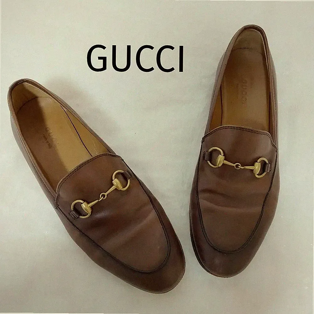 GUCCI Jordaan GH Horsebit Loafer 23,5 cm Braun Leder Herren Freizeit Größe 36...