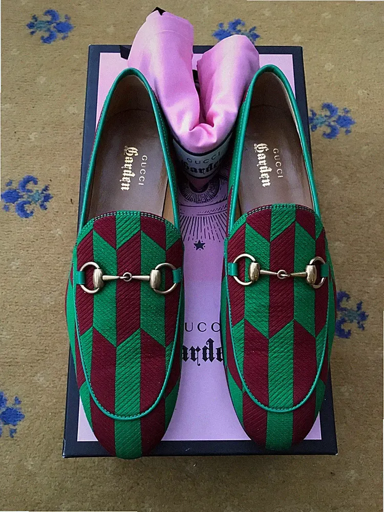 Gucci Jordaan Horsebit Garden Grün Stoff Schuhe Halbschuhe Herren UK 6 US 7 40 NEU