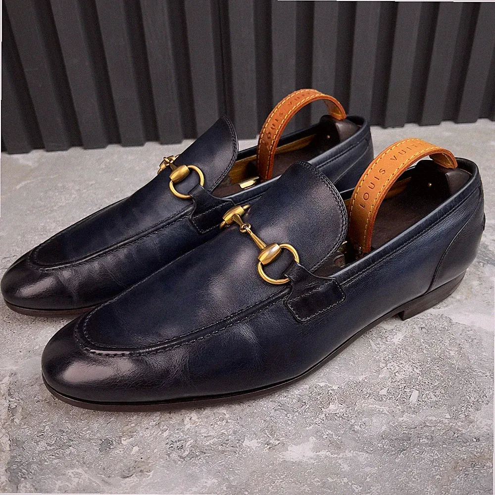 Gucci Jordaan Horsebit Halbschuhe Blau Patina Leder 7,5 G oder 8 US oder 41,5...