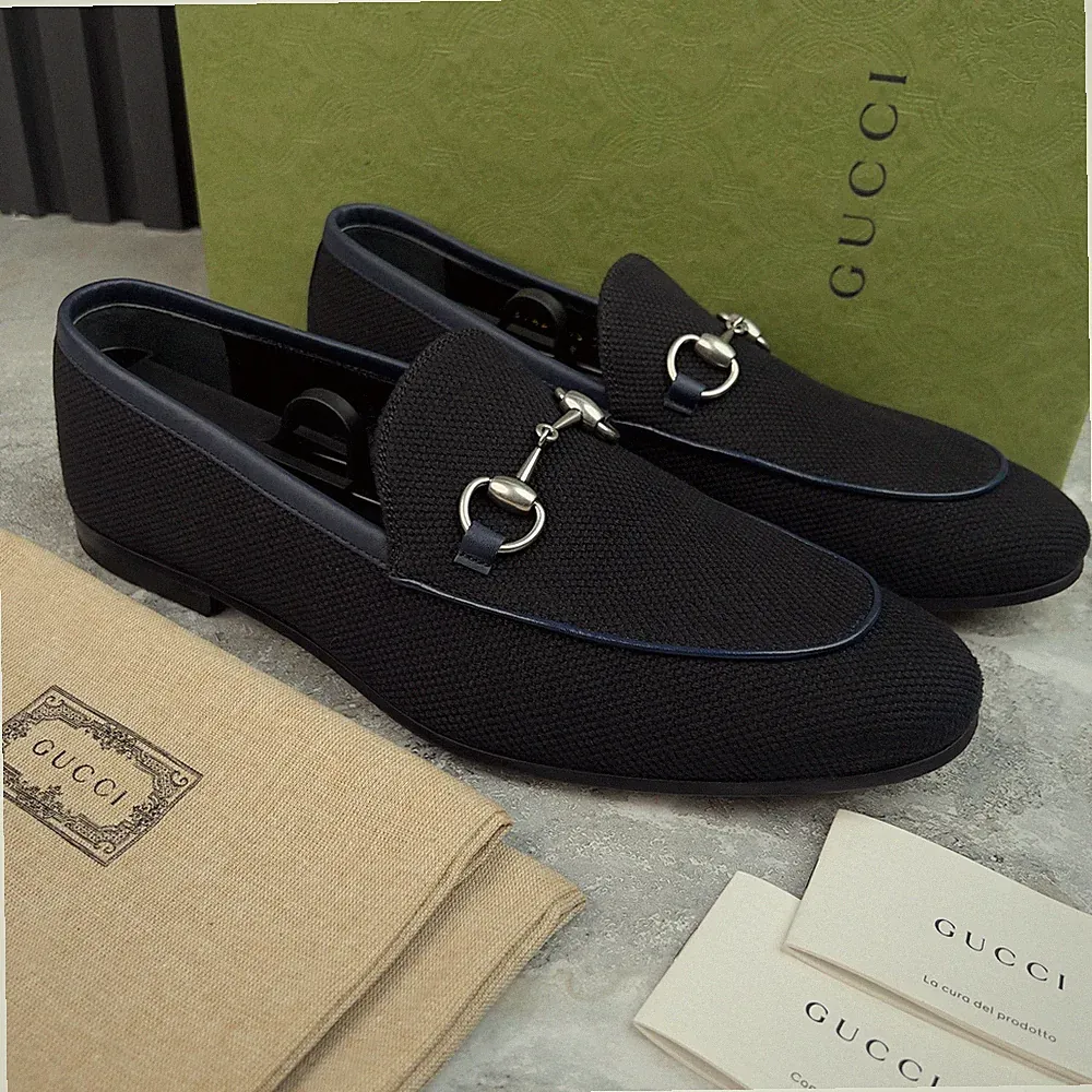 Gucci Jordaan Horsebit Halbschuhe Navy Blau Canvas 8,5 G oder 9 US oder 42,5 EUR