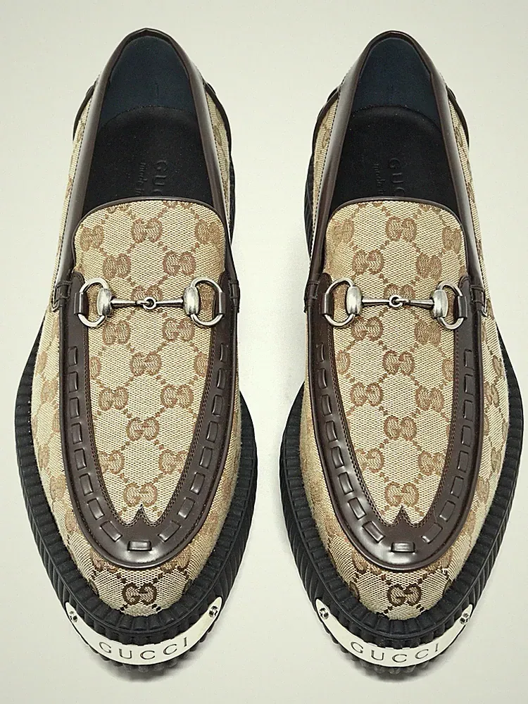 Gucci Jordaan Horsebit Halbschuhe Schuhe Creeper Beige GG UK 8,5 US 9 EUR 42,5 2172E