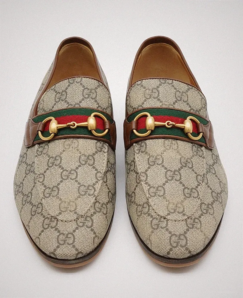 Gucci Jordaan Horsebit Halbschuhe Schuhe GG Canvas Beige Web UK 7 US 7,5 23966G
