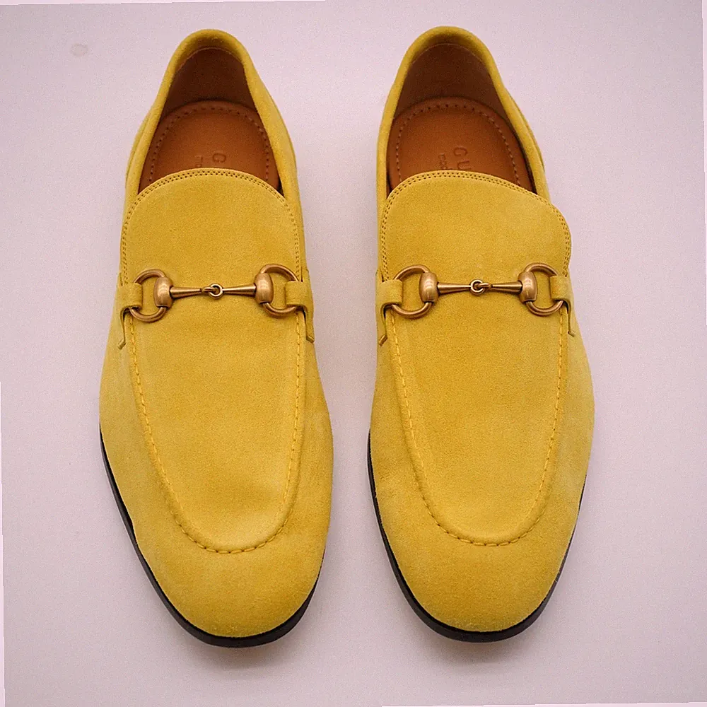 Gucci Jordaan Horsebit Halbschuhe Schuhe Wildleder Gelb UK 10,5 US 11 1791 Ex Display