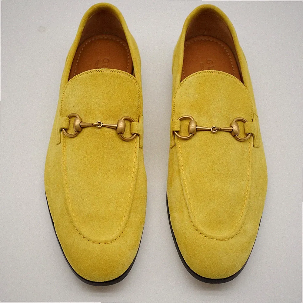 Gucci Jordaan Horsebit Halbschuhe Schuhe Wildleder gelb UK 10 US 10,5 1791 Ex-Display