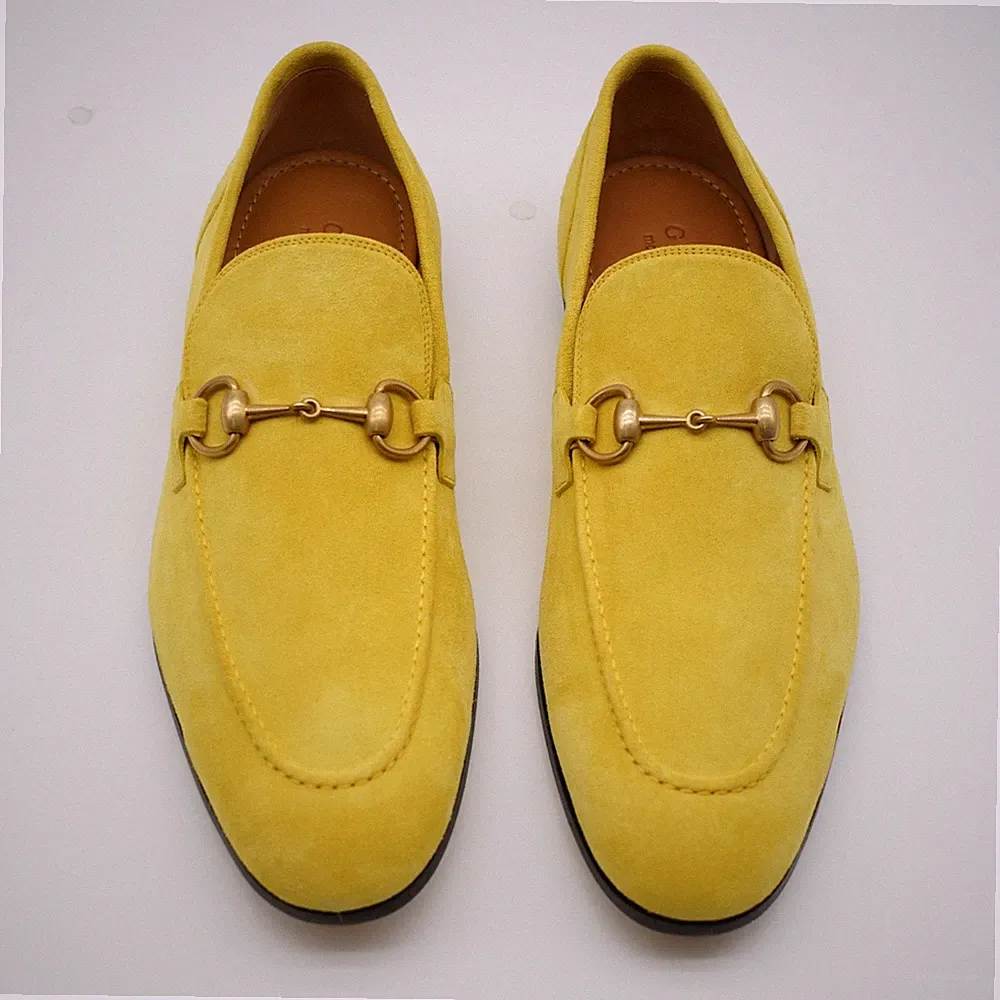 Gucci Jordaan Horsebit Halbschuhe Schuhe Wildleder Gelb UK 10 US 10,5 1791 Ex Display