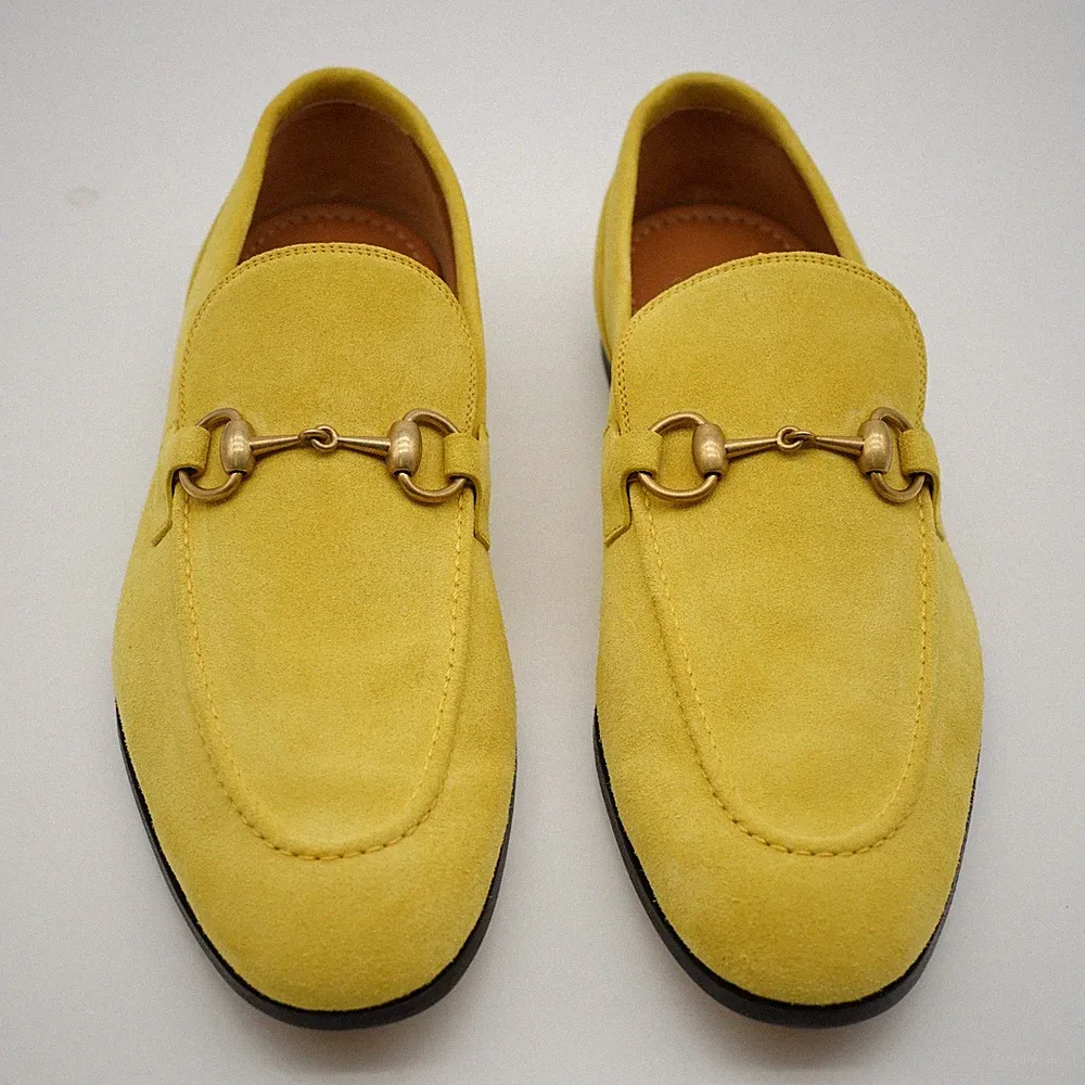 Gucci Jordaan Horsebit Halbschuhe Schuhe Wildleder Gelb UK 7,5 US 8 1791 Ex- Display
