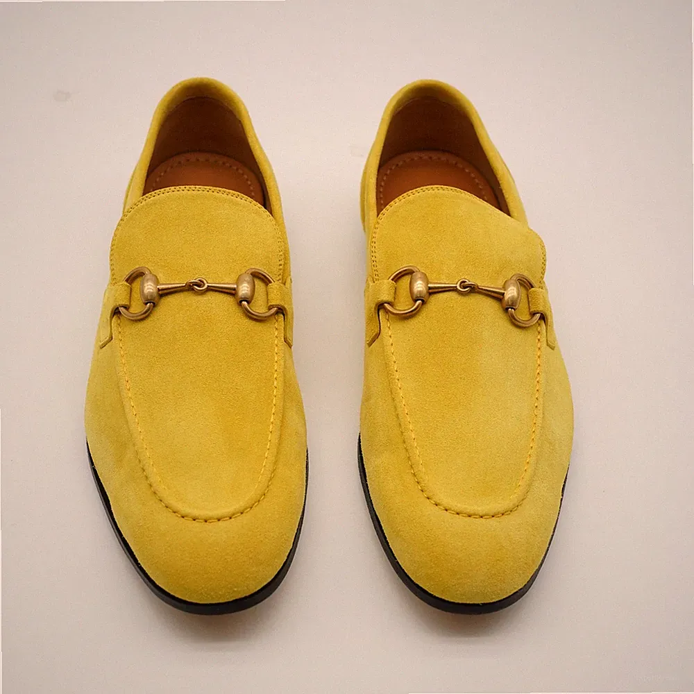 Gucci Jordaan Horsebit Halbschuhe Schuhe Wildleder Gelb UK 7,5 US 8 1791 Ex Display