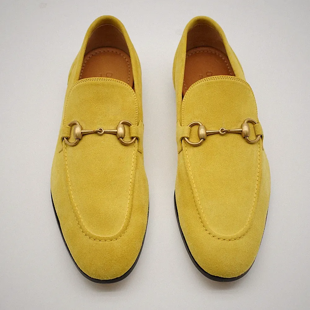 Gucci Jordaan Horsebit Halbschuhe Schuhe Wildleder Gelb UK 7 US 7,5 1791 Ex Display