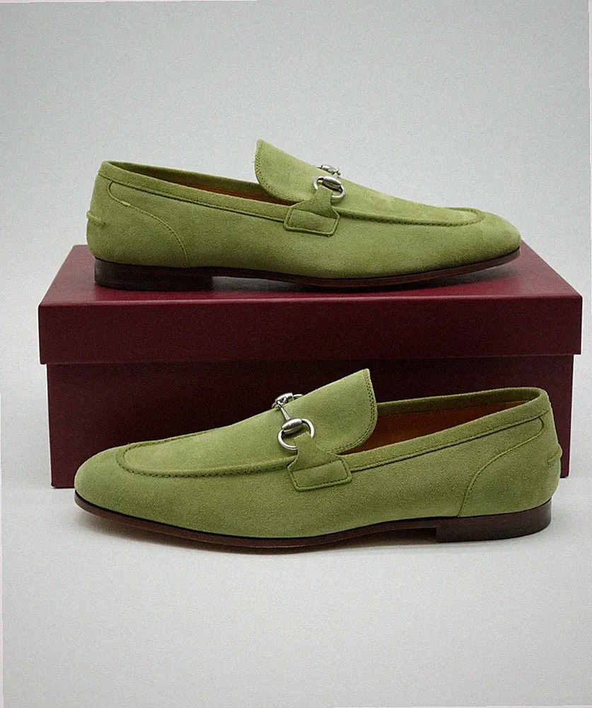 Gucci Jordaan Horsebit Halbschuhe Schuhe Wildleder Grün UK 10,5 US 11 1791 Ex Display
