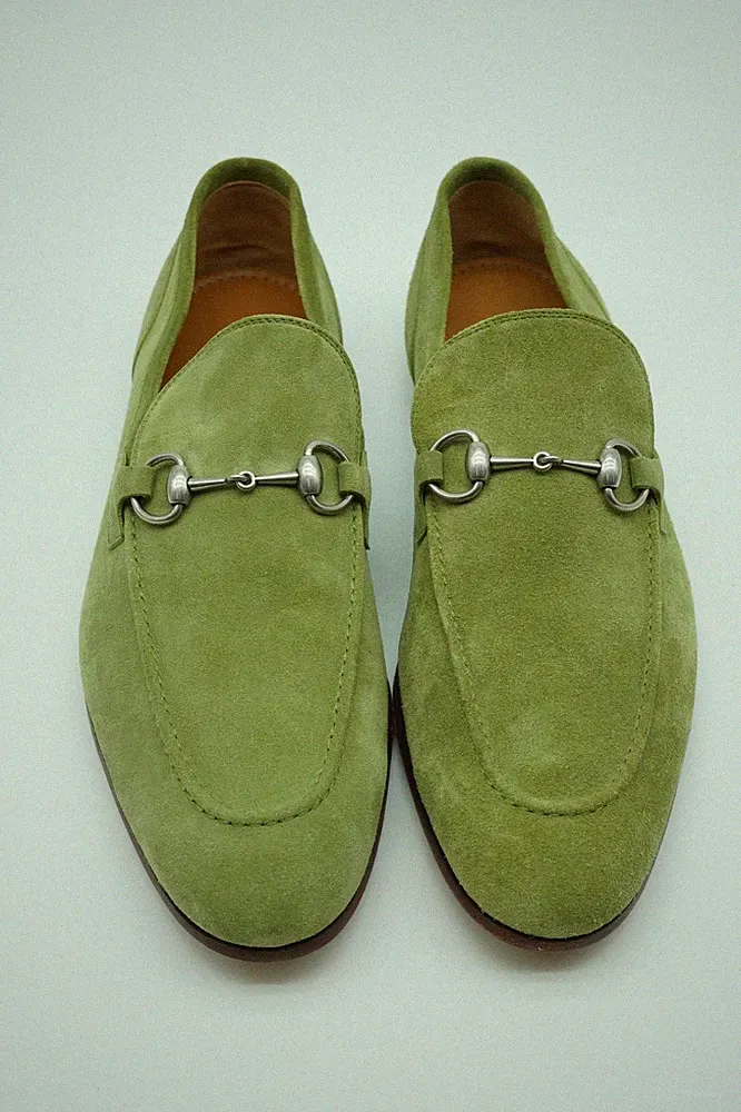 Gucci Jordaan Horsebit Halbschuhe Schuhe Wildleder Grün UK 10 US 11 17916G Ex Display