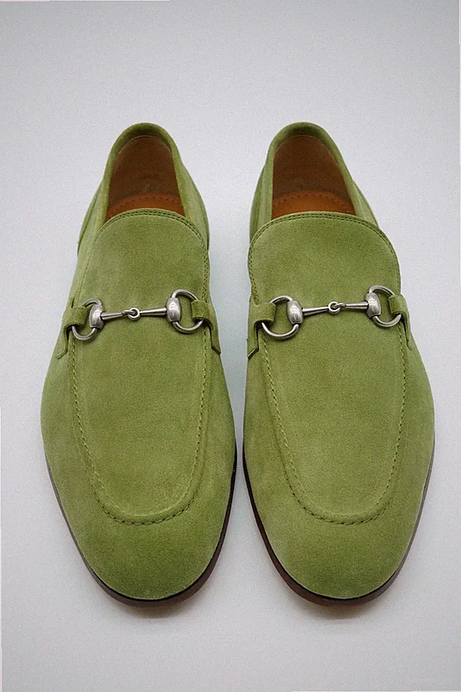 Gucci Jordaan Horsebit Halbschuhe Schuhe Wildleder Grün UK 11,5 US 12 17916G