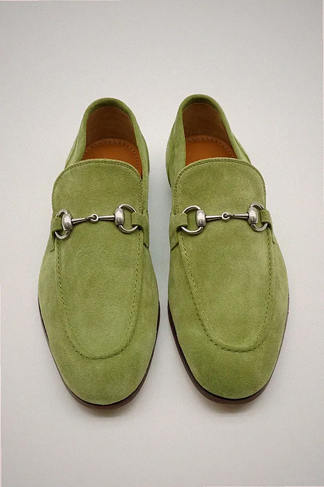 Gucci Jordaan Horsebit Halbschuhe Schuhe Wildleder Grün UK 7,5 US 8 179 Ex Display