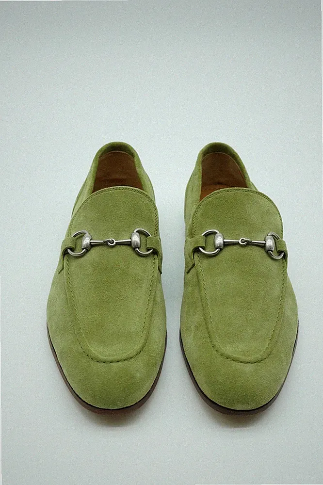 Gucci Jordaan Horsebit Halbschuhe Schuhe Wildleder Grün UK 7,5 US 8 1791 Ex Display