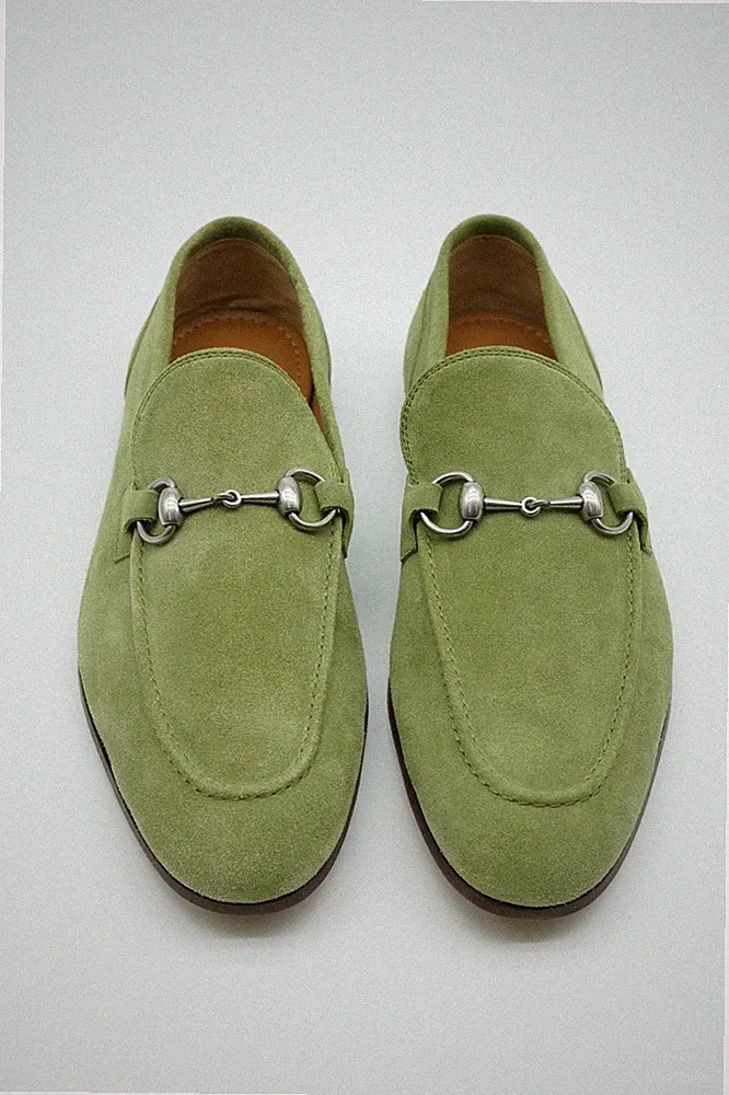 Gucci Jordaan Horsebit Halbschuhe Schuhe Wildleder Grün UK 7,5 US 8 17916G Ex Display